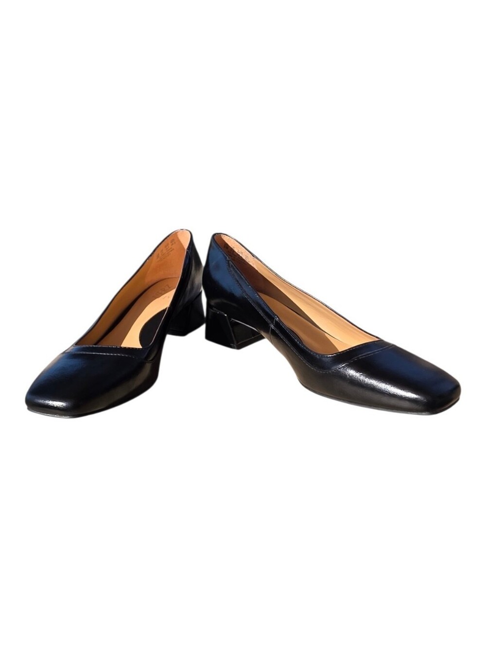 Naturalizer Black Leather Low Block Heel Flats